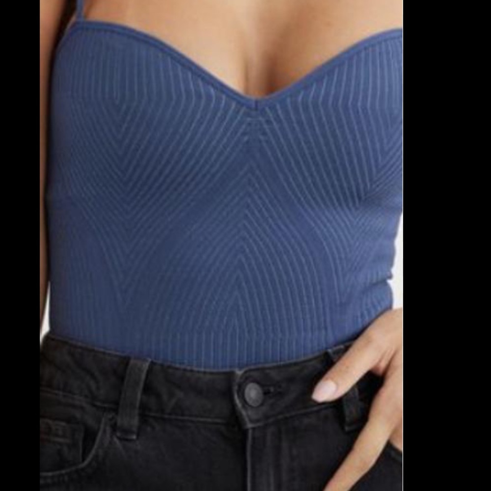 Dynamite Blue Strapless Ribbed Bodysuit